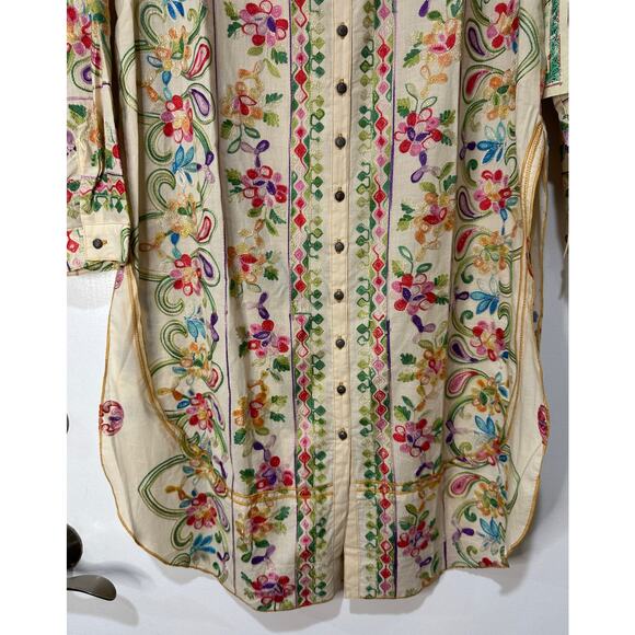 Aratta Silent Journey Collection Midi Dress Large NWT Cream Embroidered Florals - Picture 8 of 16